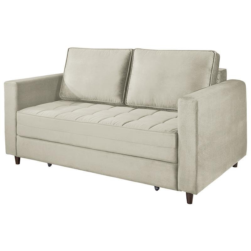 Sofá Cama Belize 2 Lugares Com Pés de Madeira e Rodízios Bege Claro