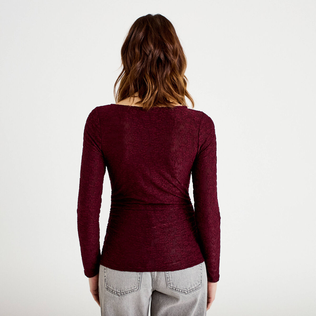 T-shirt motif en relief violet foncé femme