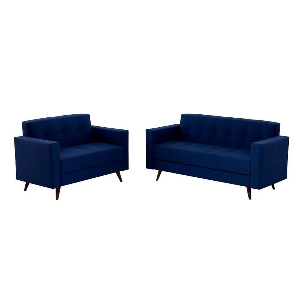 Conjunto de Sofá 2 e 3 Lugares Vitrola Suede Azul