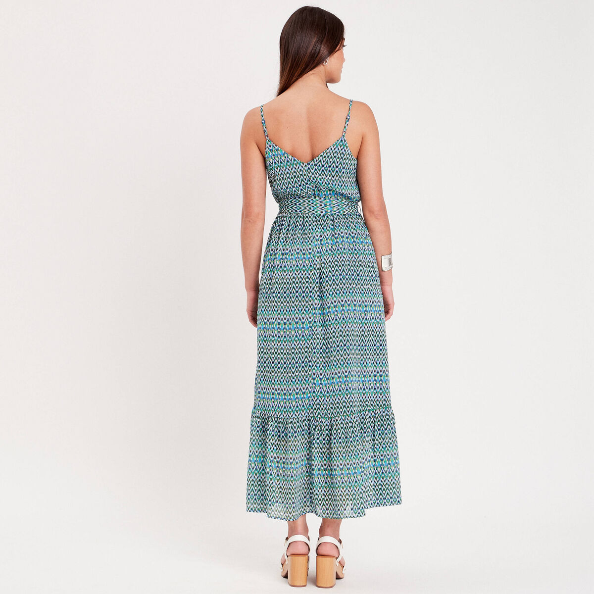 Robe longue évasée bleu femme