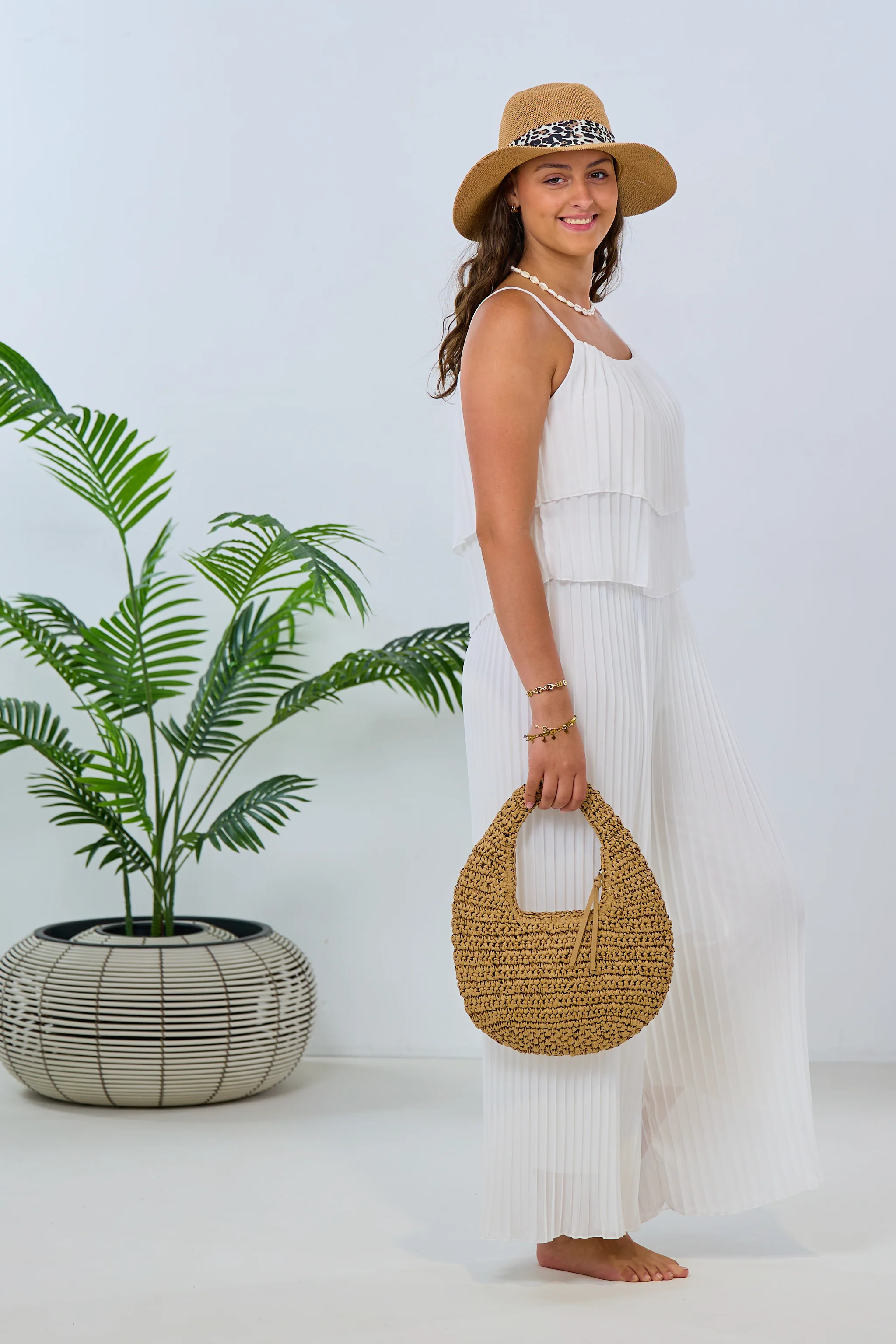 Plissée-Jumpsuit, ecru