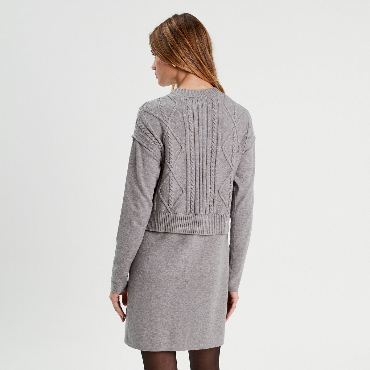 Robe pull effet 2-en-1 gris clair femme