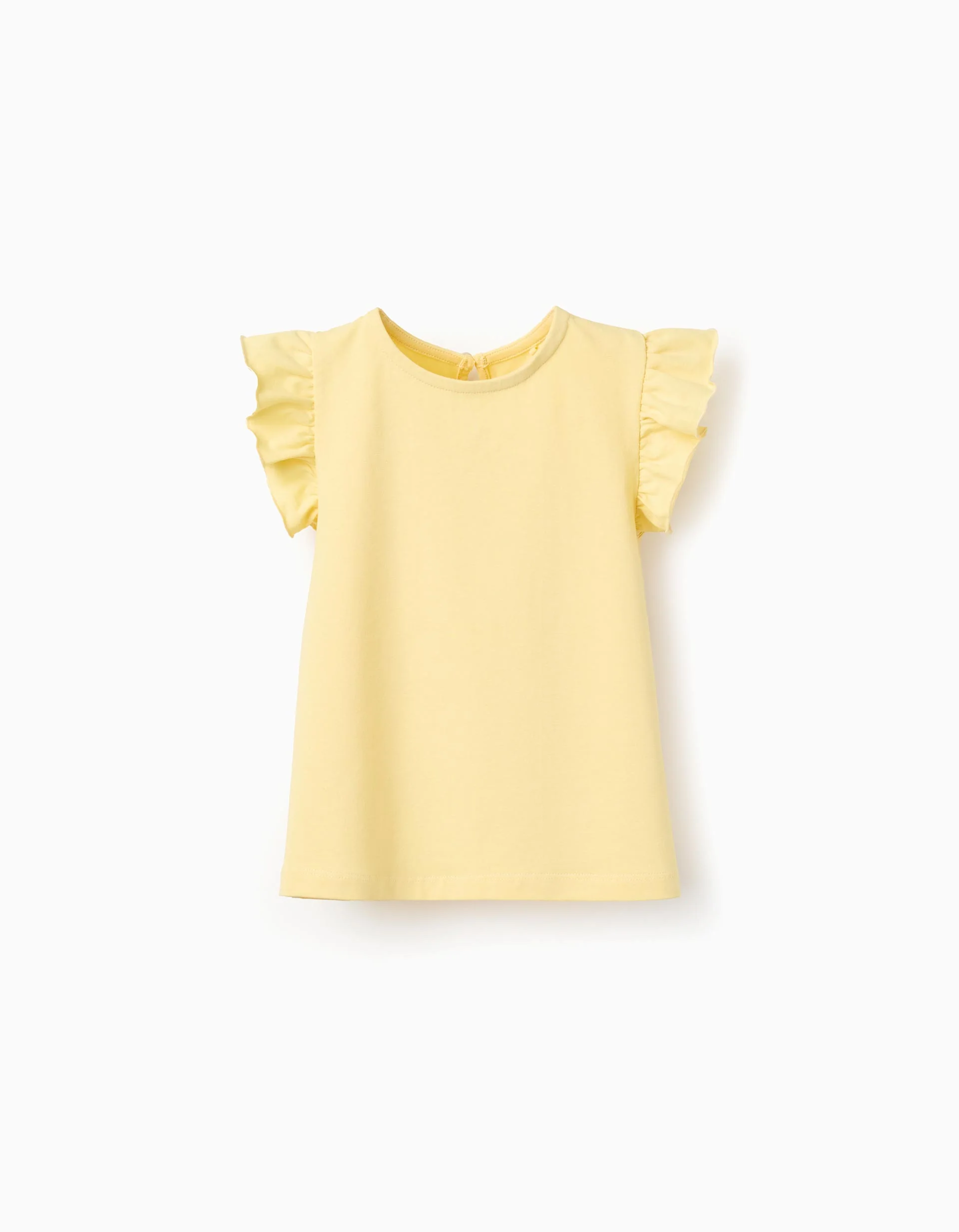 T-shirt with ruffled sleeves and round collar for girls, yellow