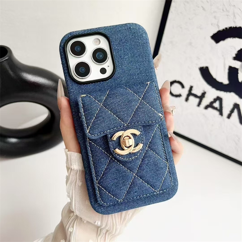 シャネル iphone17/17pro ケース デニム iphone16/16plus ケース 背面 ポケット ブランド chanel パロディ iphone15/14/13 ケース アイ フォン ケース 布
