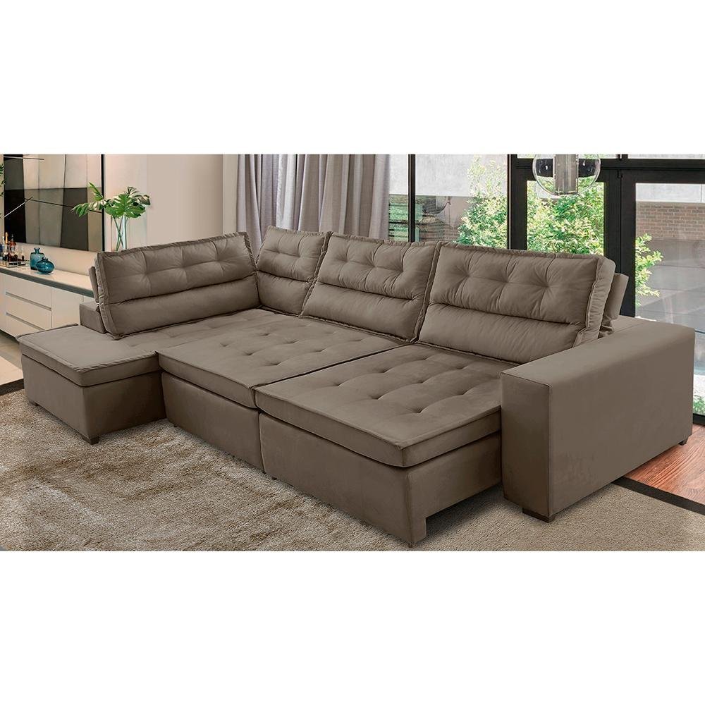 Sofá de Canto Retrátil e Reclinável com Molas LE 3,00x2,00m Viviane Suede Capuccino Madelina