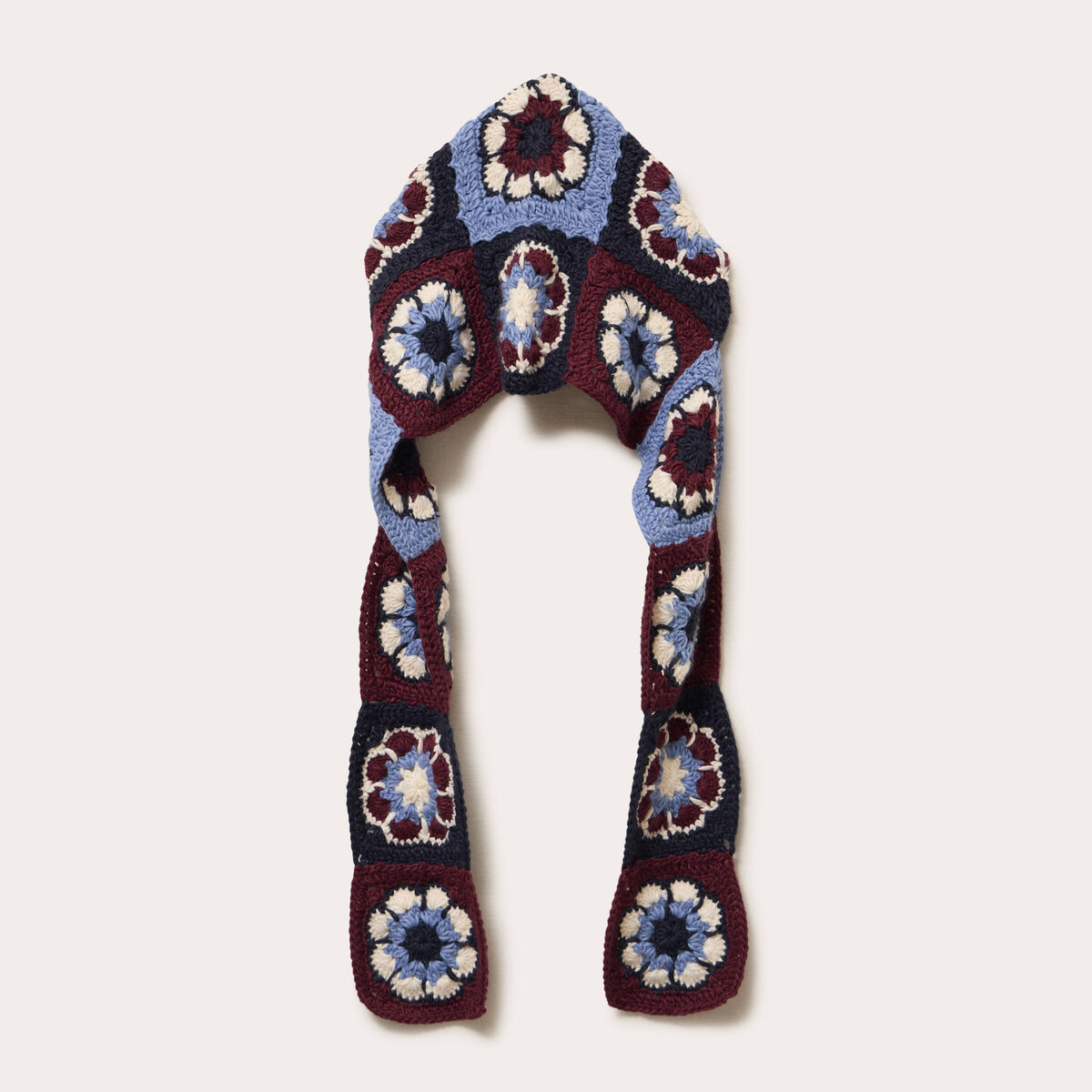 écharpe à capuche 2-en-1 aspect dentelle rouge foncé femme