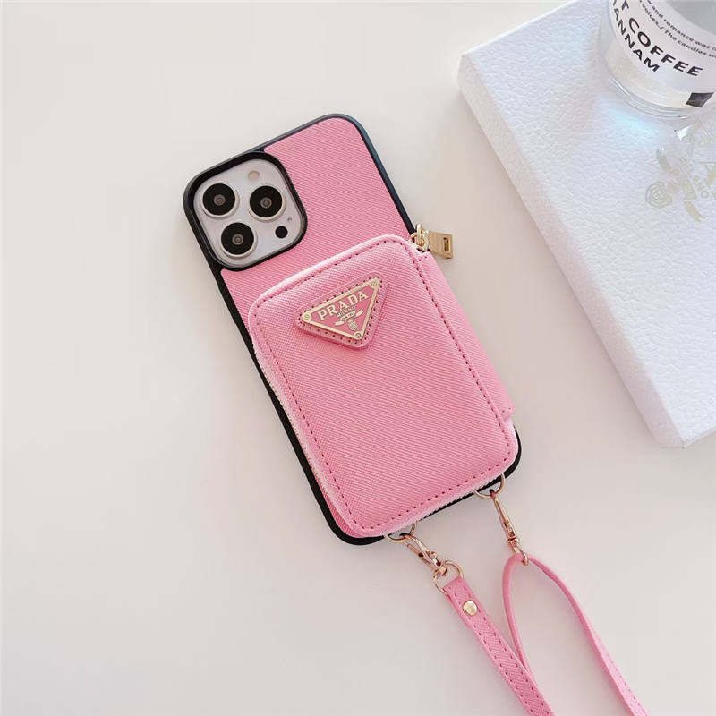 iphone17pro max/17pro ケース プラダ 激安 iphone16/15/14 ケース 背面ポケット ファスナー PRADA アイフォン ストラップ ケース iphone13pro/12/11pro マックスケース 大人 可愛い シンプル