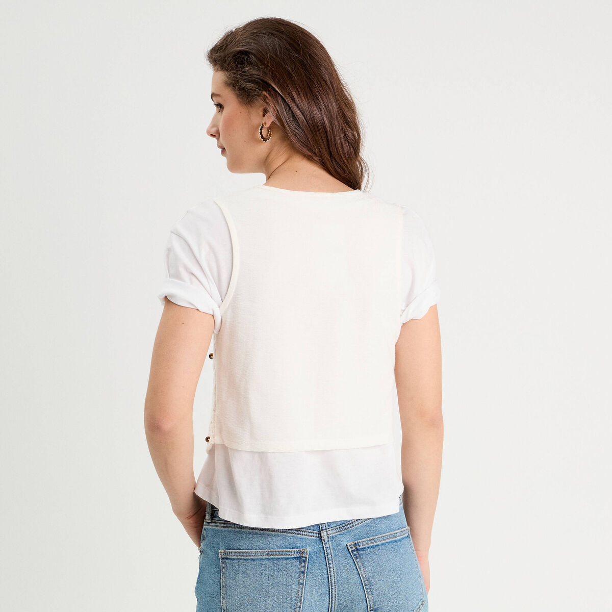 Gilet noué effet crochet ecru femme