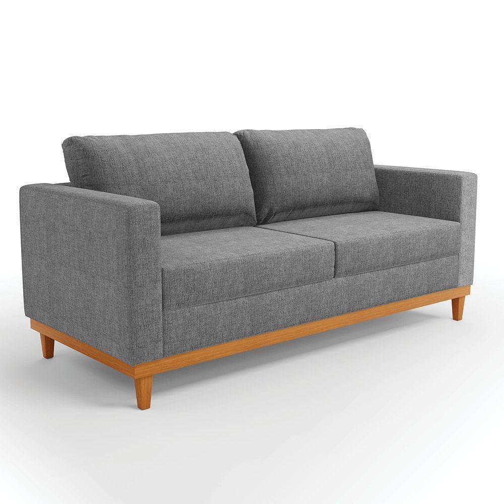 Sofá 03 Lugares Linho Base Madeira Castanho A26 Grafite