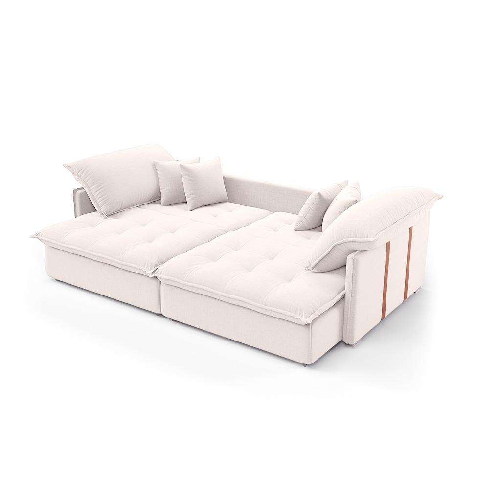 Sofá Retrátil Sem Caixa 3 Lugares Solomons Linho Cru 230 cm