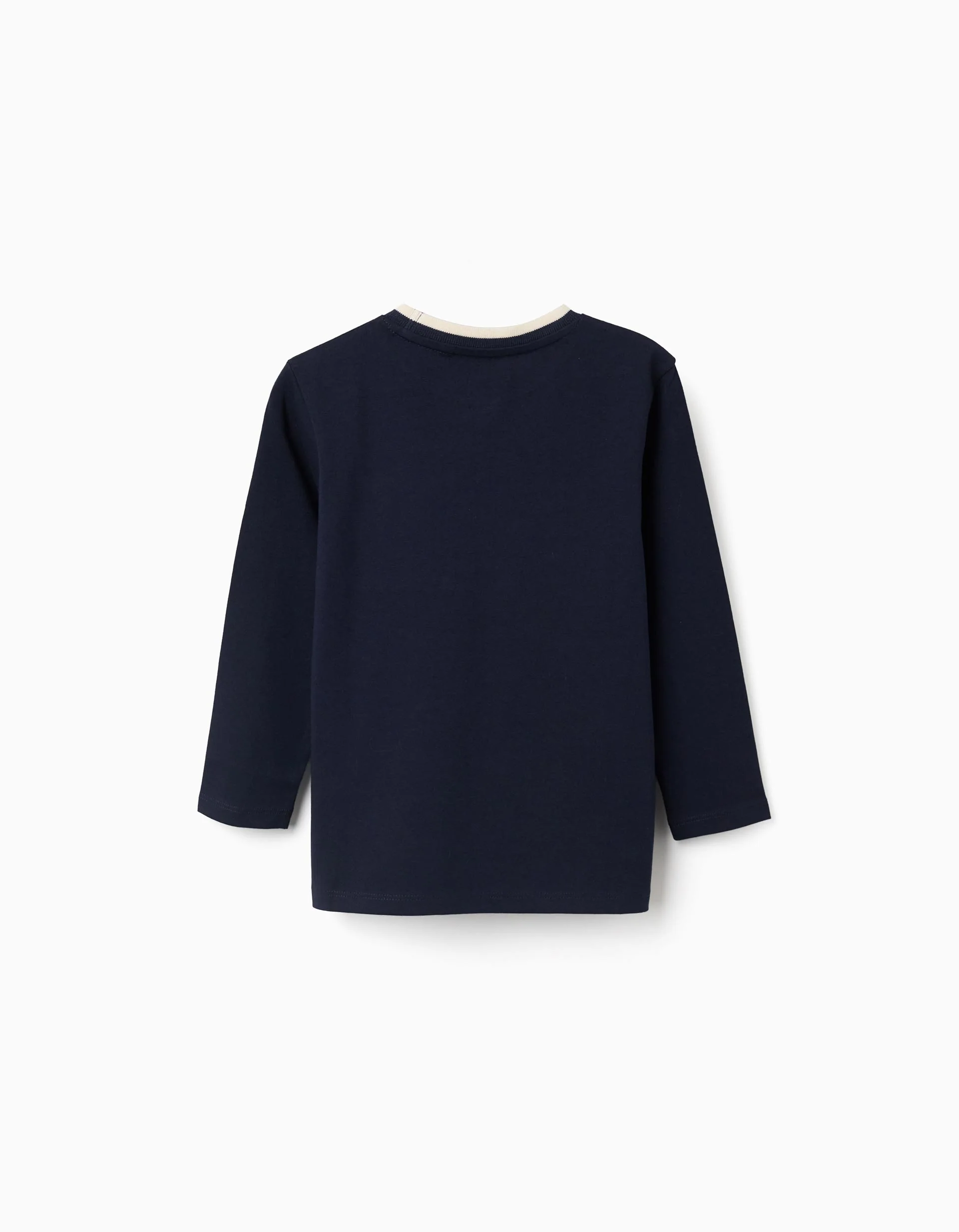 Long sleeve cotton T-shirt with print and pocket for boys, dark blue
