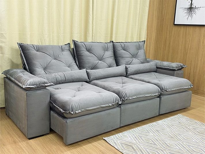Sofá Retrátil Reclinável 2,70 M Cinza 502 Zuqui Plus