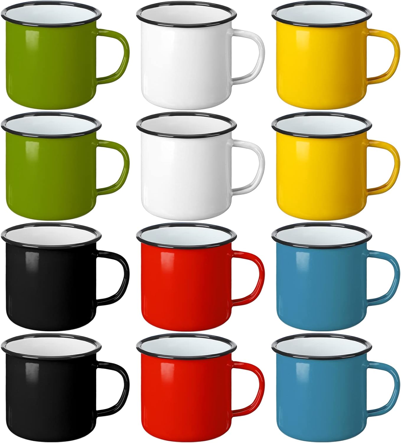 24 Pcs Enamel Camping Mugs Bulk 12 oz Portable Coffee Cups Colored Enamelware Campfire Mugs Vintage Drinking Cups with Handle for Coffee Home Office Camping Picnic Travel Indoor and Outdoor
