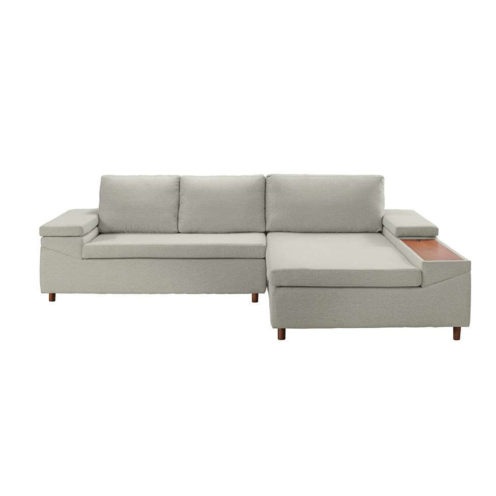 Sofá 5 Lugares com Chaise Direito Clássico com Entrada USB Linho Bege em Promoção | Ofertas na Americanas