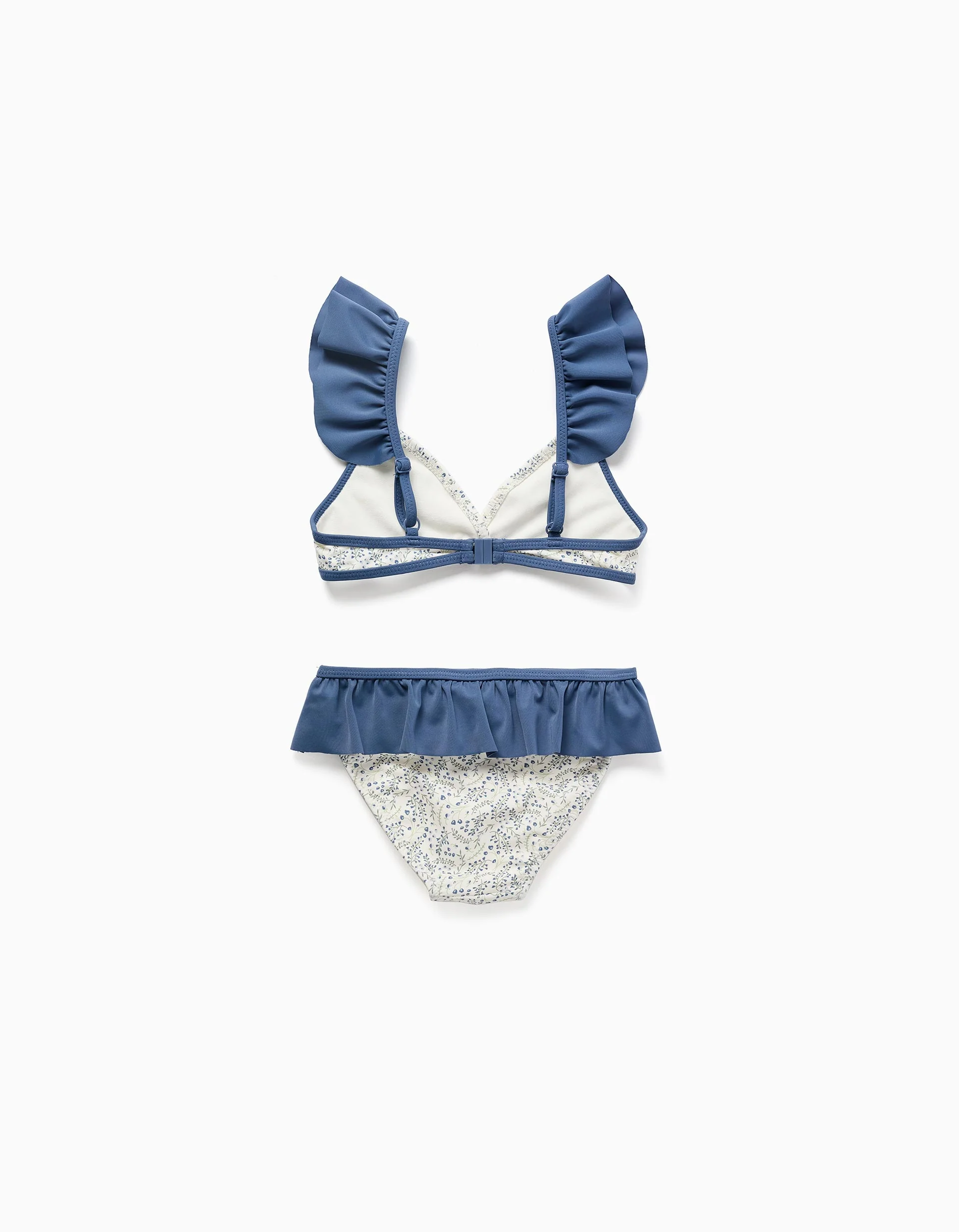 Bikini with floral motif and ruffles You&Me for girls, white/blue