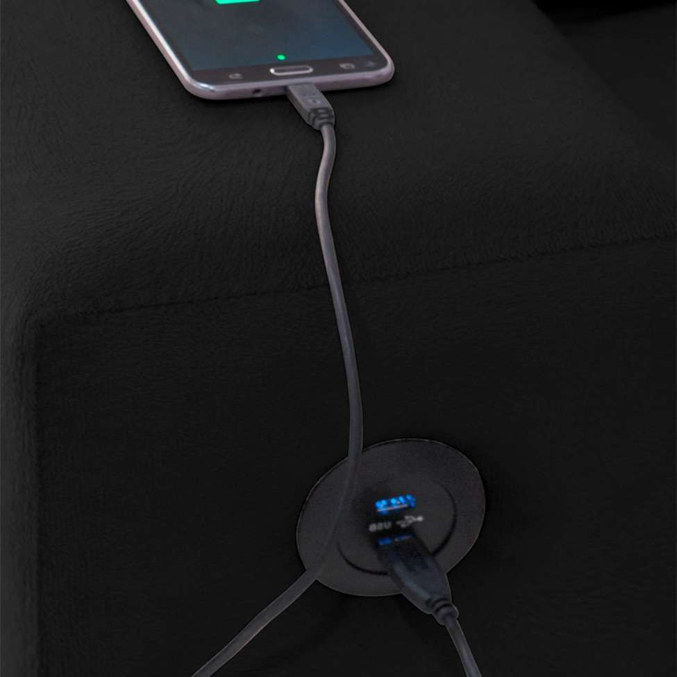 Sofá de Canto 6 Lugares Dijon com Chaise Esquerdo e Entrada USB Suede Preto em Promoção | Ofertas na Americanas