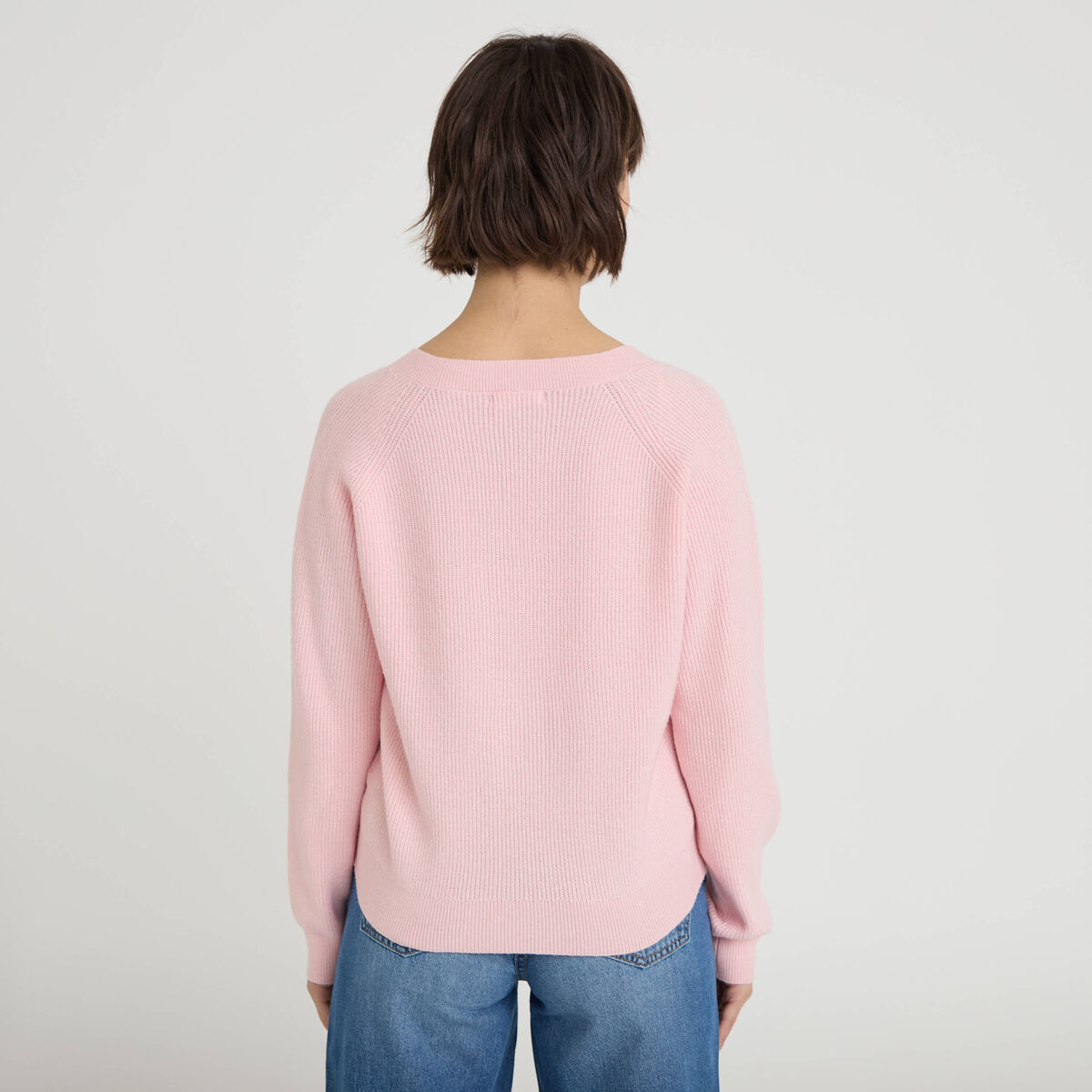 Pull fin col v manches longues rose clair femme