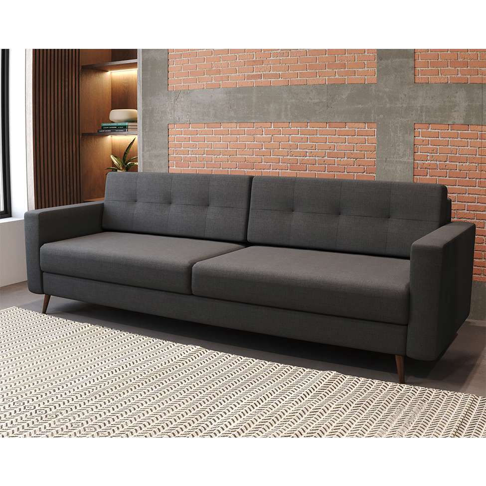 Sofá 3 Lugares Pé Palito Living Linho Cotton Grafite 210 cm em Promoção | Ofertas na Americanas