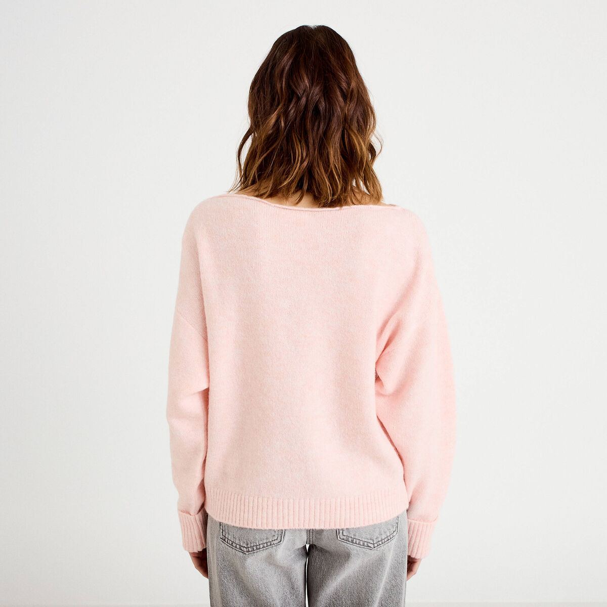Pull col bateau rose clair femme