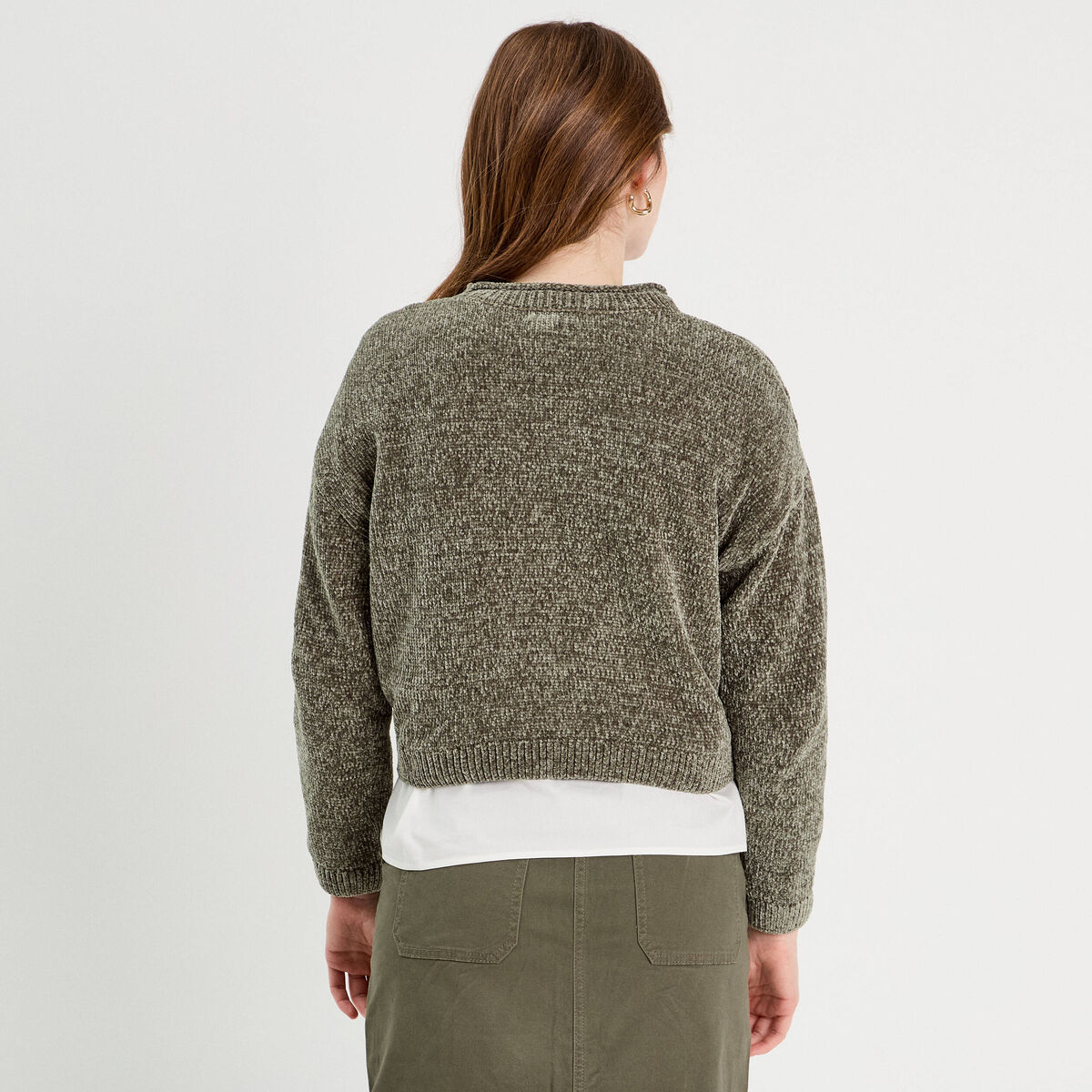 Pull col montant vert kaki femme