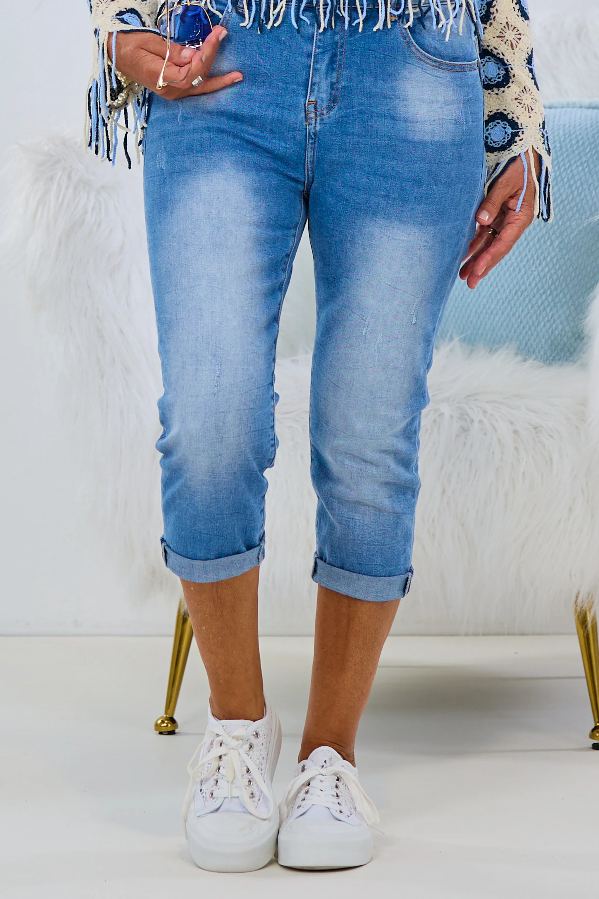 Capri-Jeans im used-look, blau