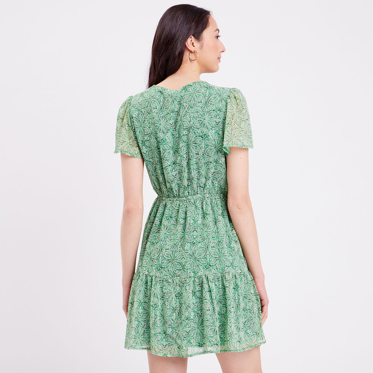 Robe évasée col cache-coeur vert femme