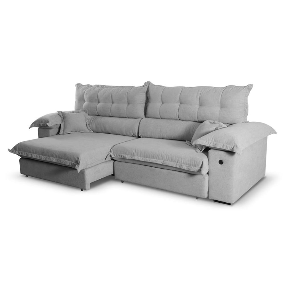 Sofá 5 Lugares Retrátil e Reclinável com USB Absoluto Linho Cinza