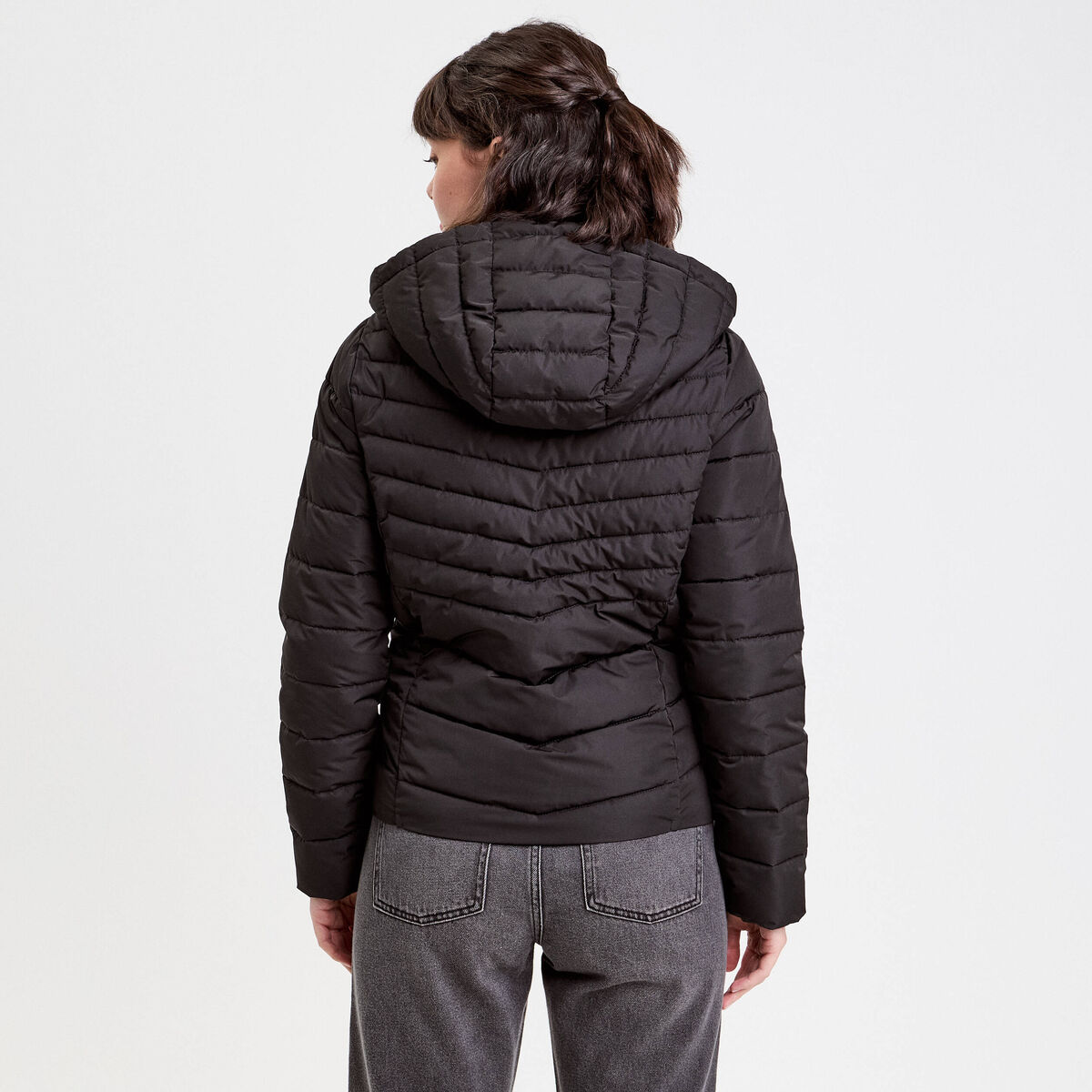 Doudoune ajustée à capuche noir femme