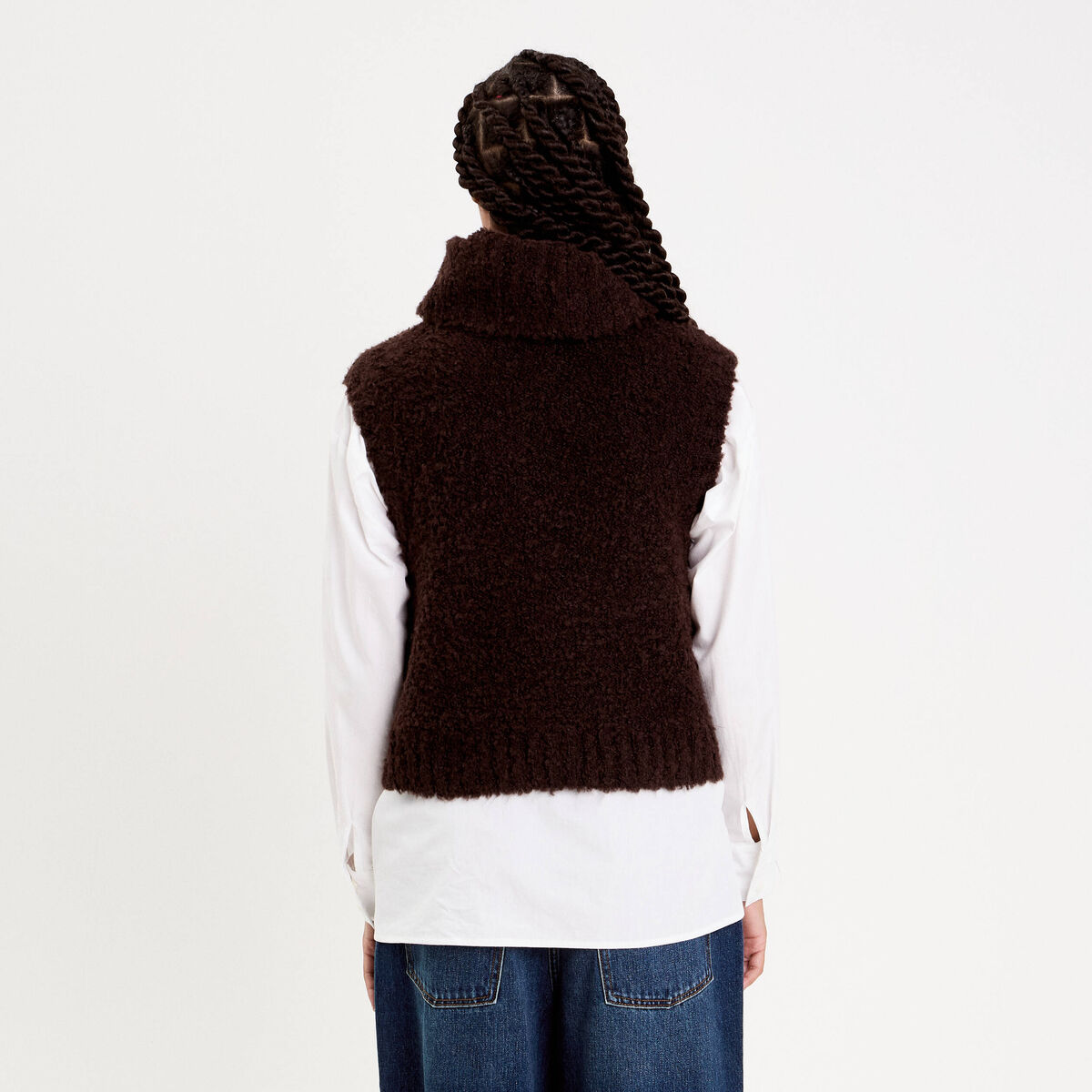 Pull 2-en-1 col amovible marron foncé femme