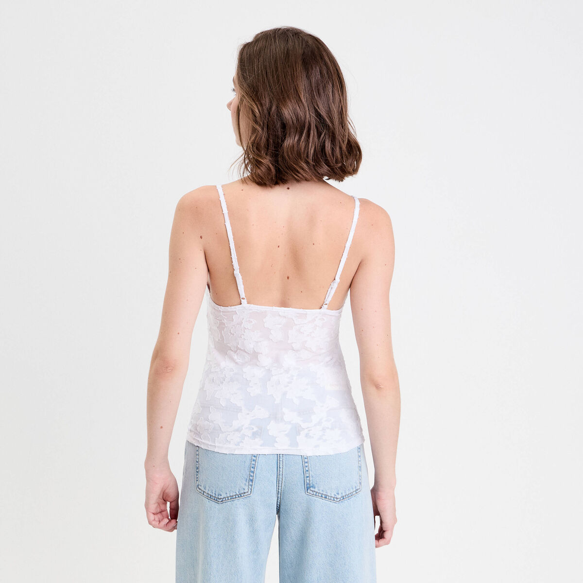 Débardeur ajusté dentelle blanc femme