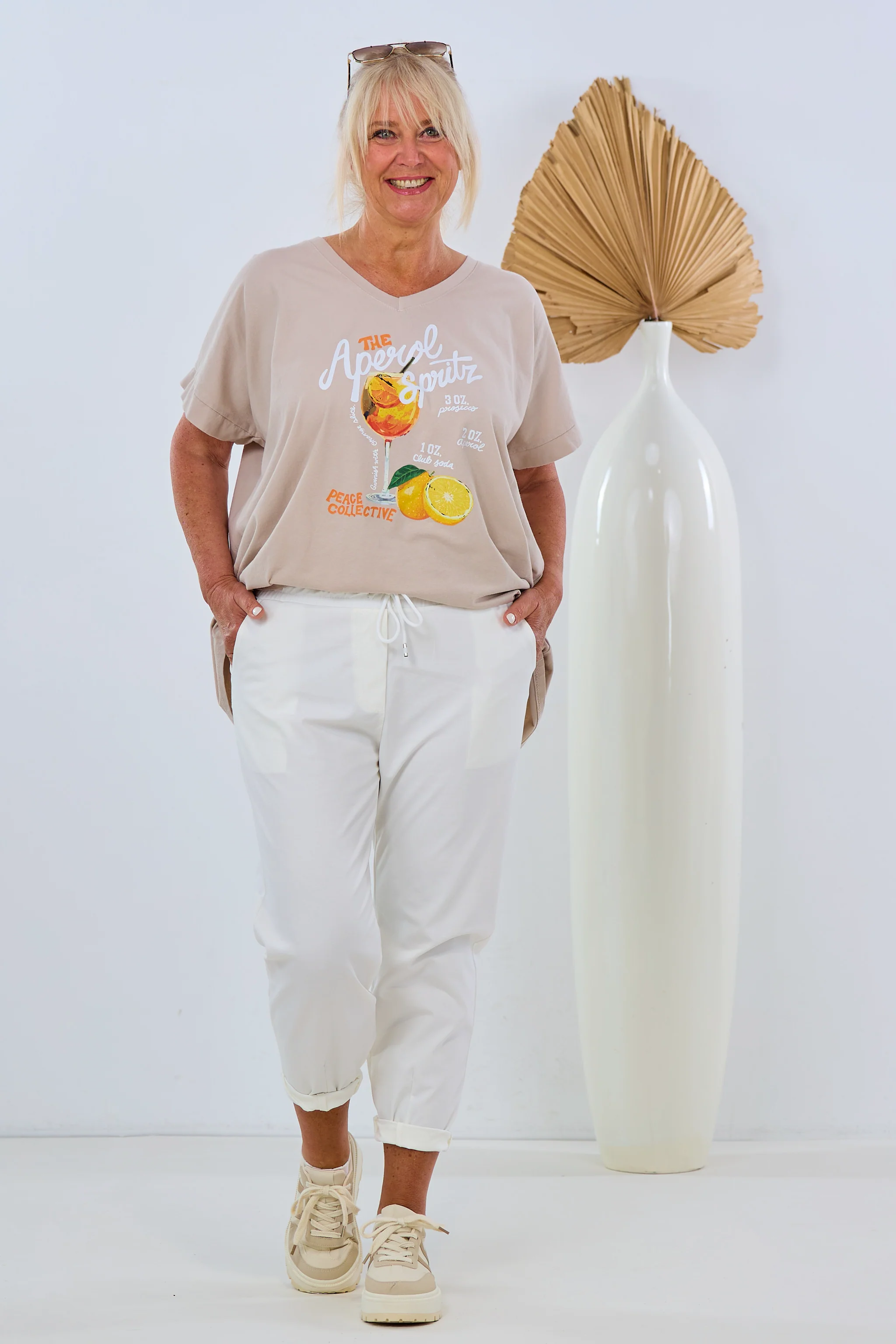 Lässige Hose mit elastischem Bund, ecru