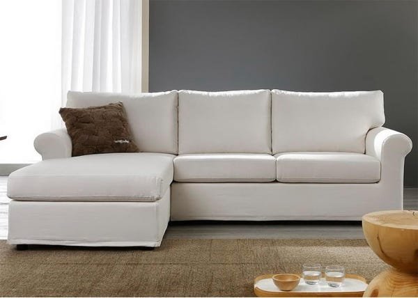 Sofá de 3 Lugares com Chaise, Revestimento Sarja Branca, 2,27m x 1,60m