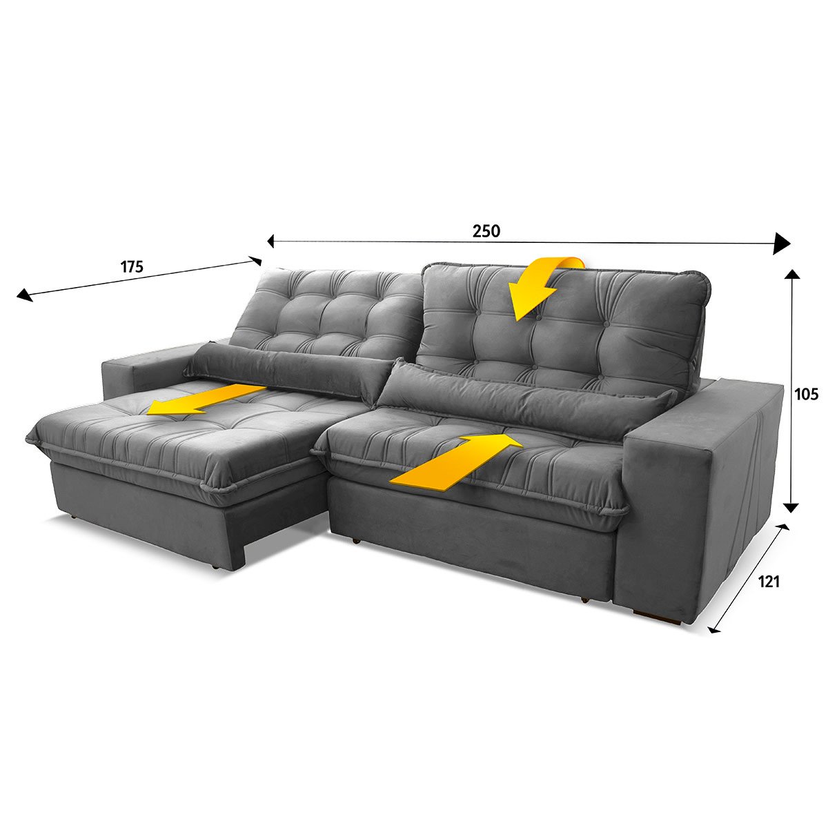 Sofá Retrátil/reclinável Zurique 2,50m Suede Velut Cinza com Molas no Assento - King House