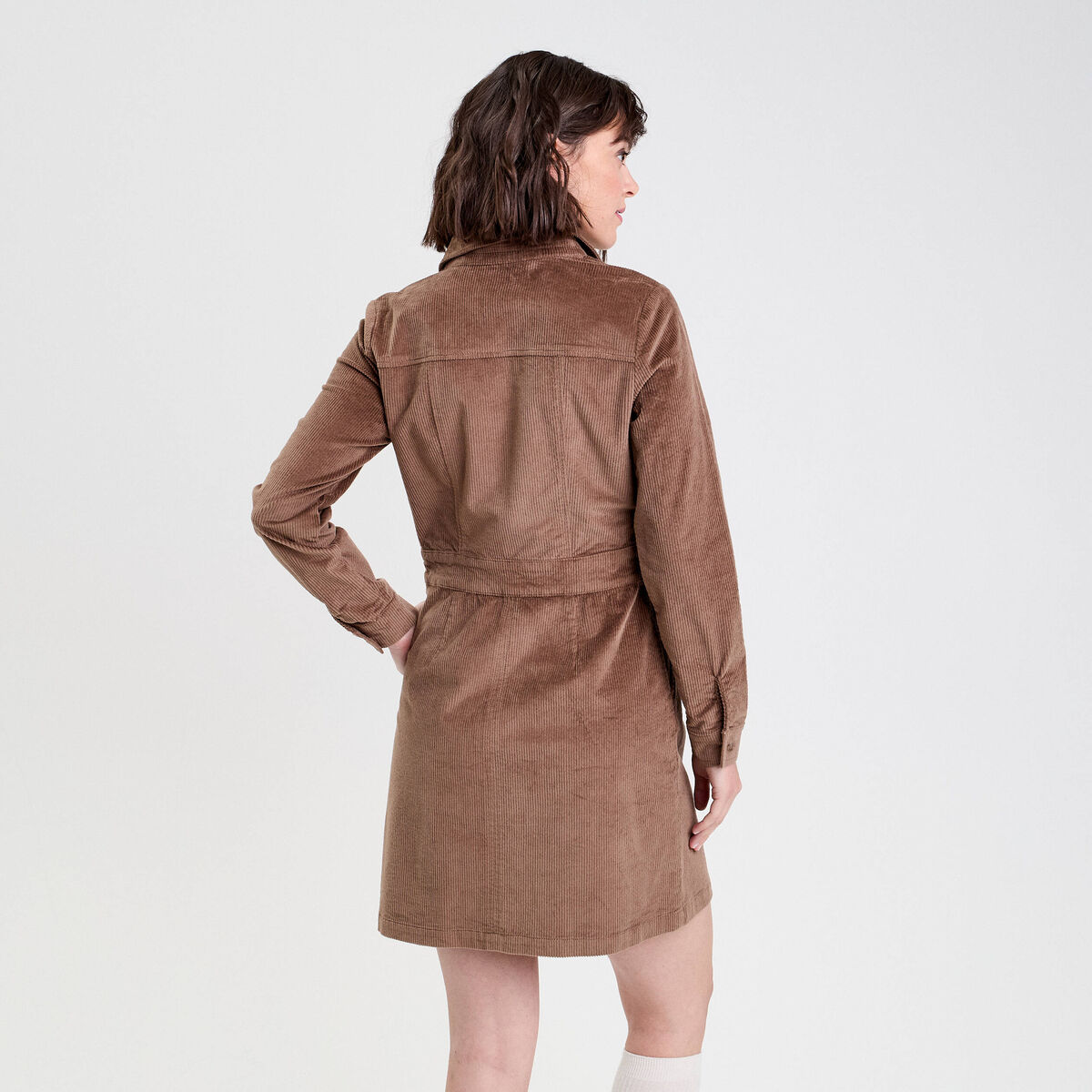 Robe zippée en velours taupe femme