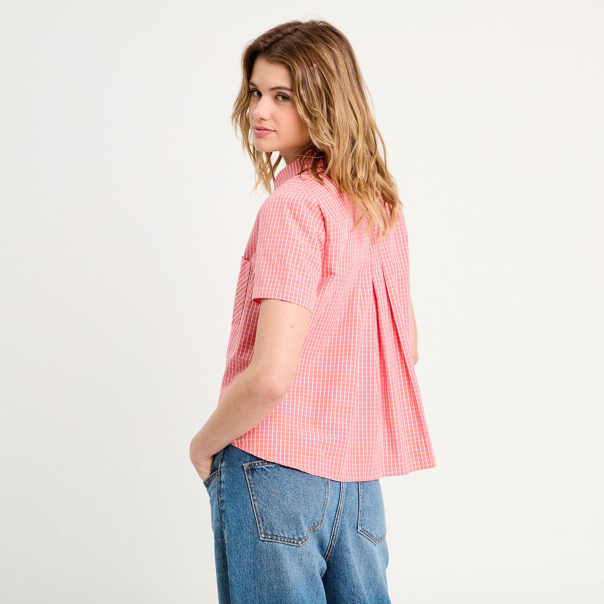 Chemise manches courtes rose corail femme