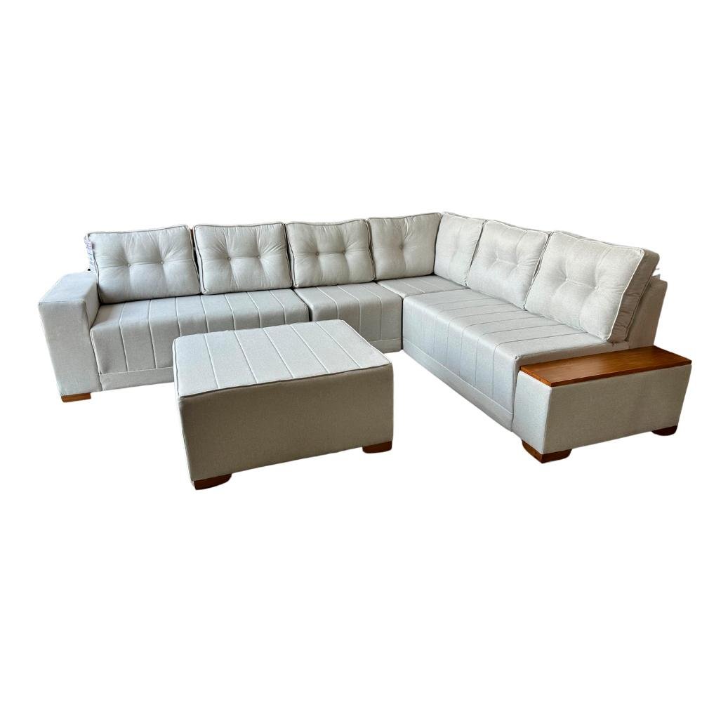 Sofá de Canto 5 Lugares com Puff Malibu Linho Bege