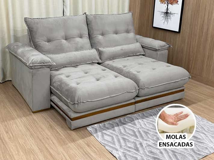 Sofá Retrátil Reclinável 2,50 M Cinza Prata 710 Manuela