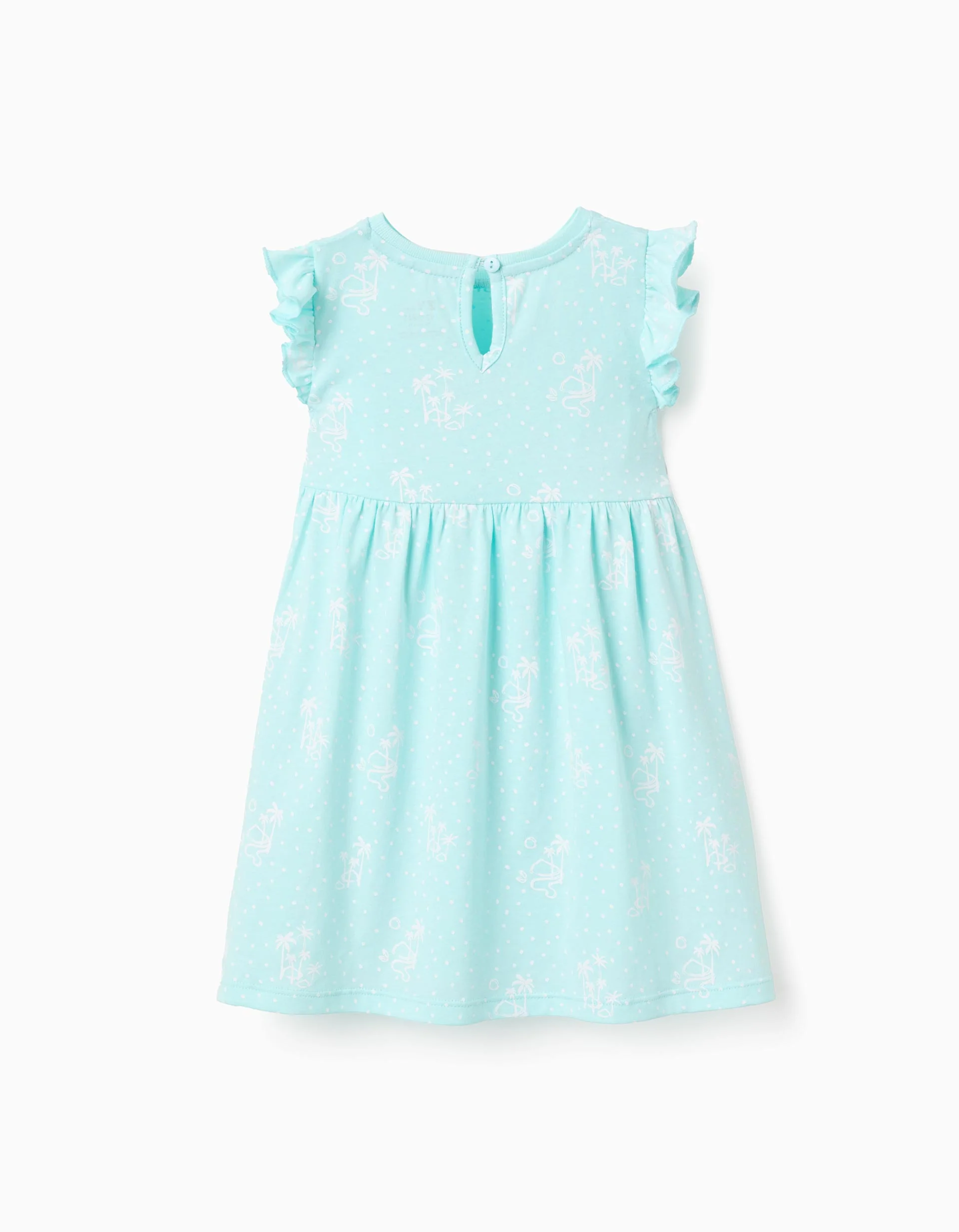Pack of 2 plain/printed short sleeve dresses for baby girls, light blue