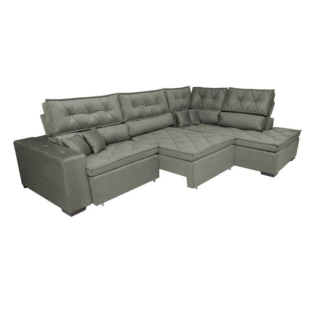Sofa de Canto Retrátil e Reclinável com Molas Cama Inbox Platinum 3,00x2,36 Tecido Suede Cinza
