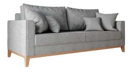 Sofá 3 Lugares Beny Base Madeira 180 Cm Linho Cinza - Fm