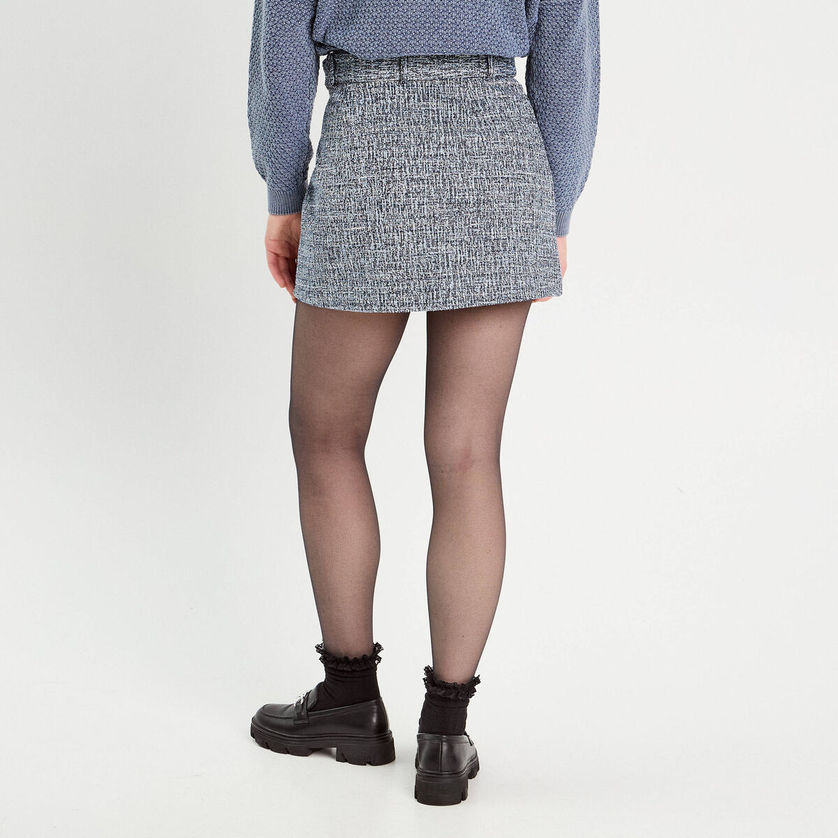 Jupe évasée tweed bleu femme