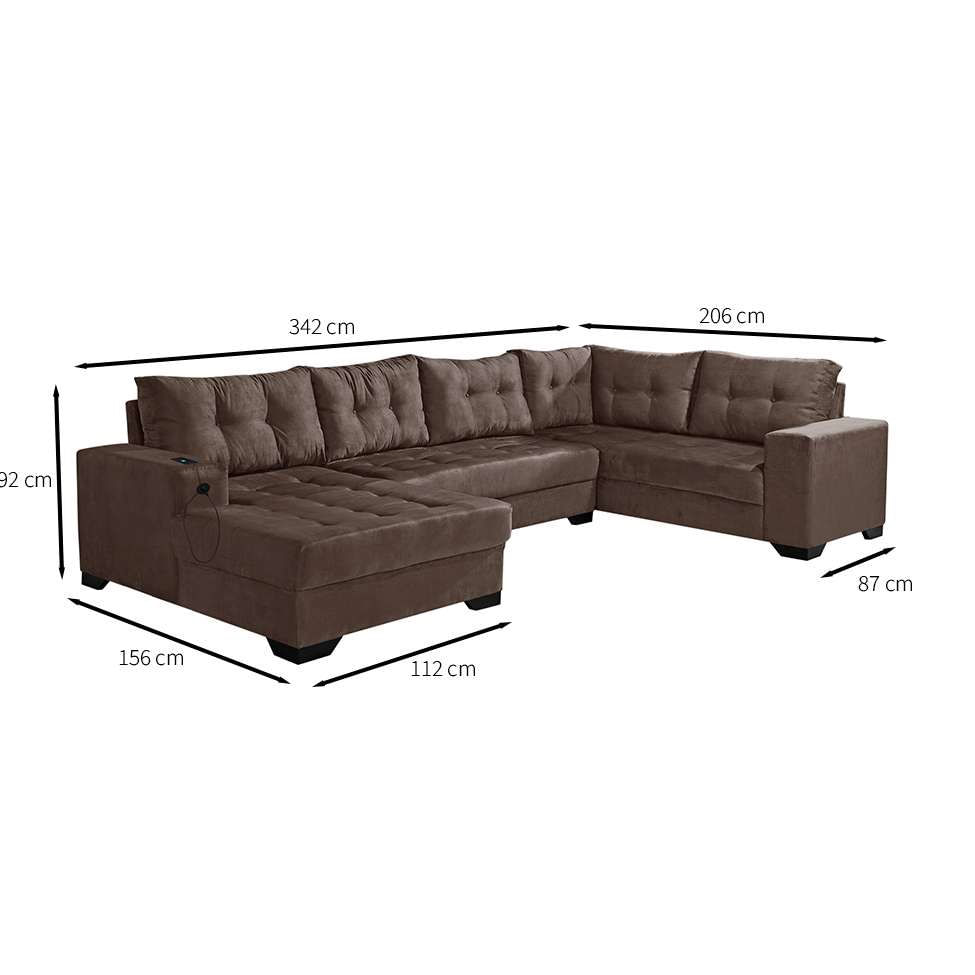 Sofá de Canto 6 Lugares Dijon com Chaise Esquerdo e Entrada USB Suede Marrom em Promoção | Ofertas na Americanas
