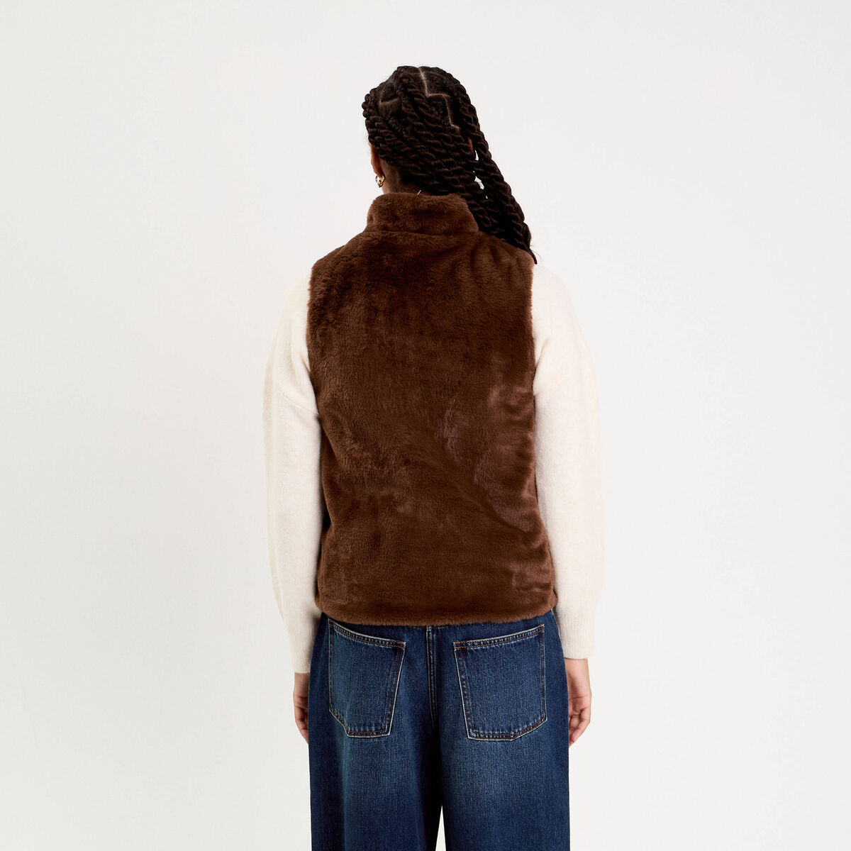 Veste courte ajustée sans manches marron femme