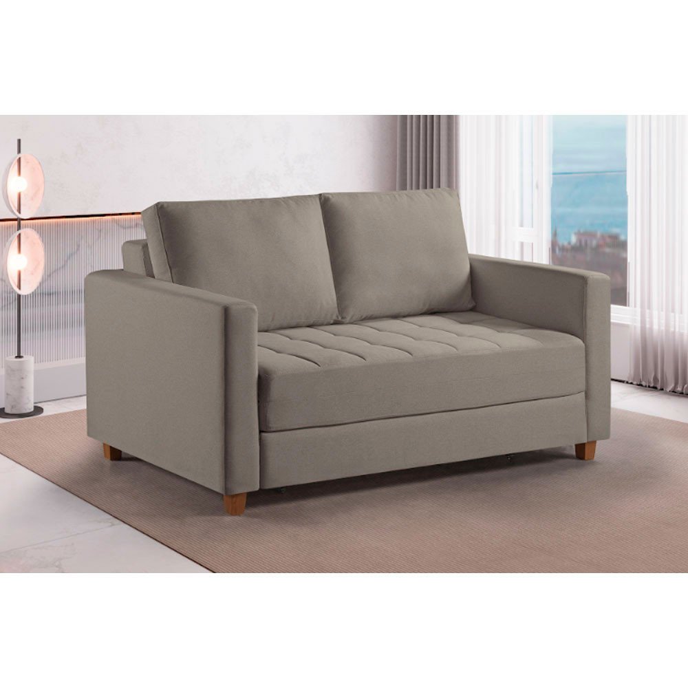 Sofa Cama Casal Marcelle 2 Lugares 150cm Linho Pe de Madeira