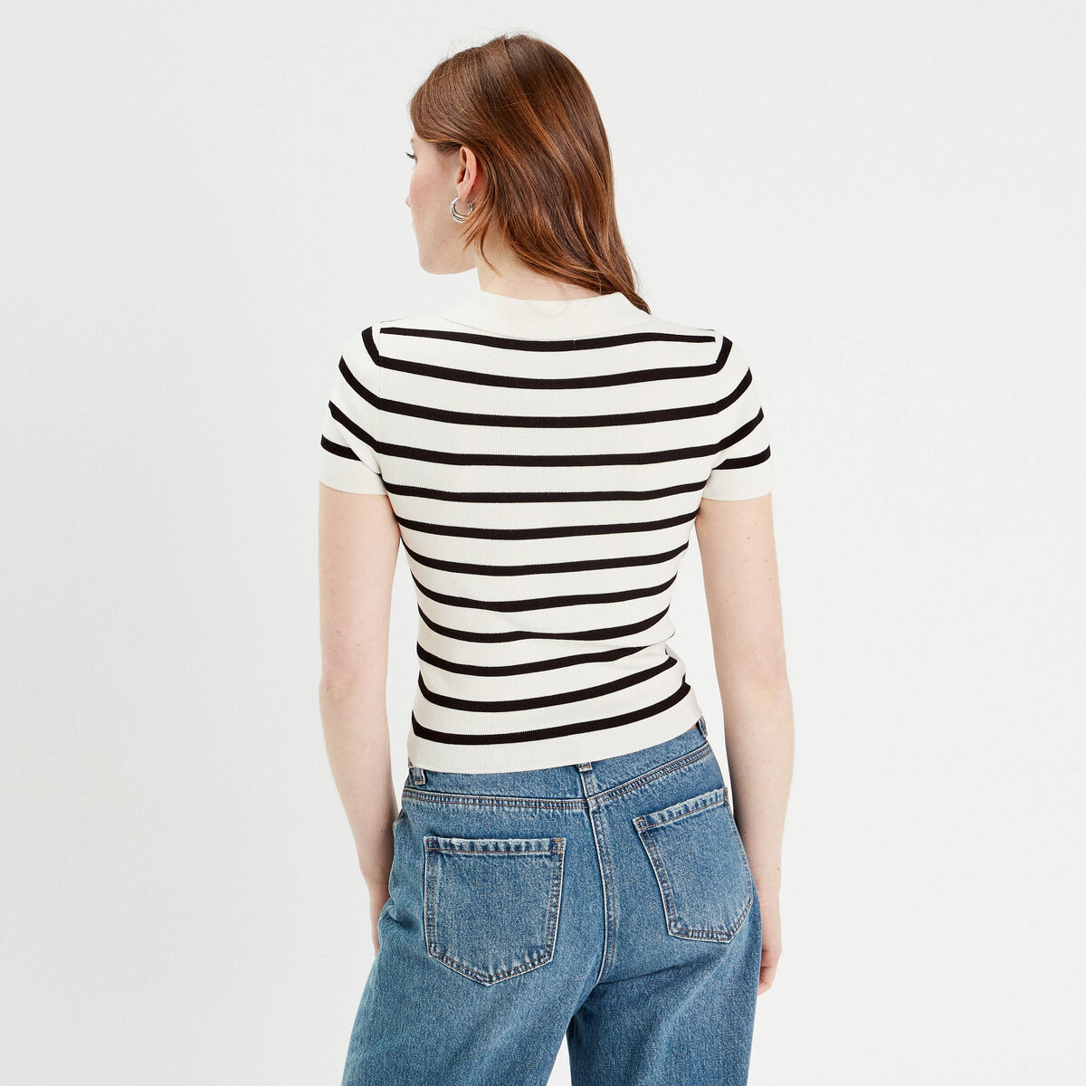 T-shirt manches courtes col polo blanc femme