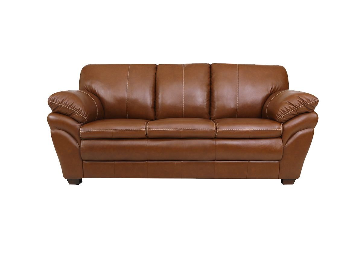 Sofá de Couro Gana 3 Lugares - Conhaque com Brilho
