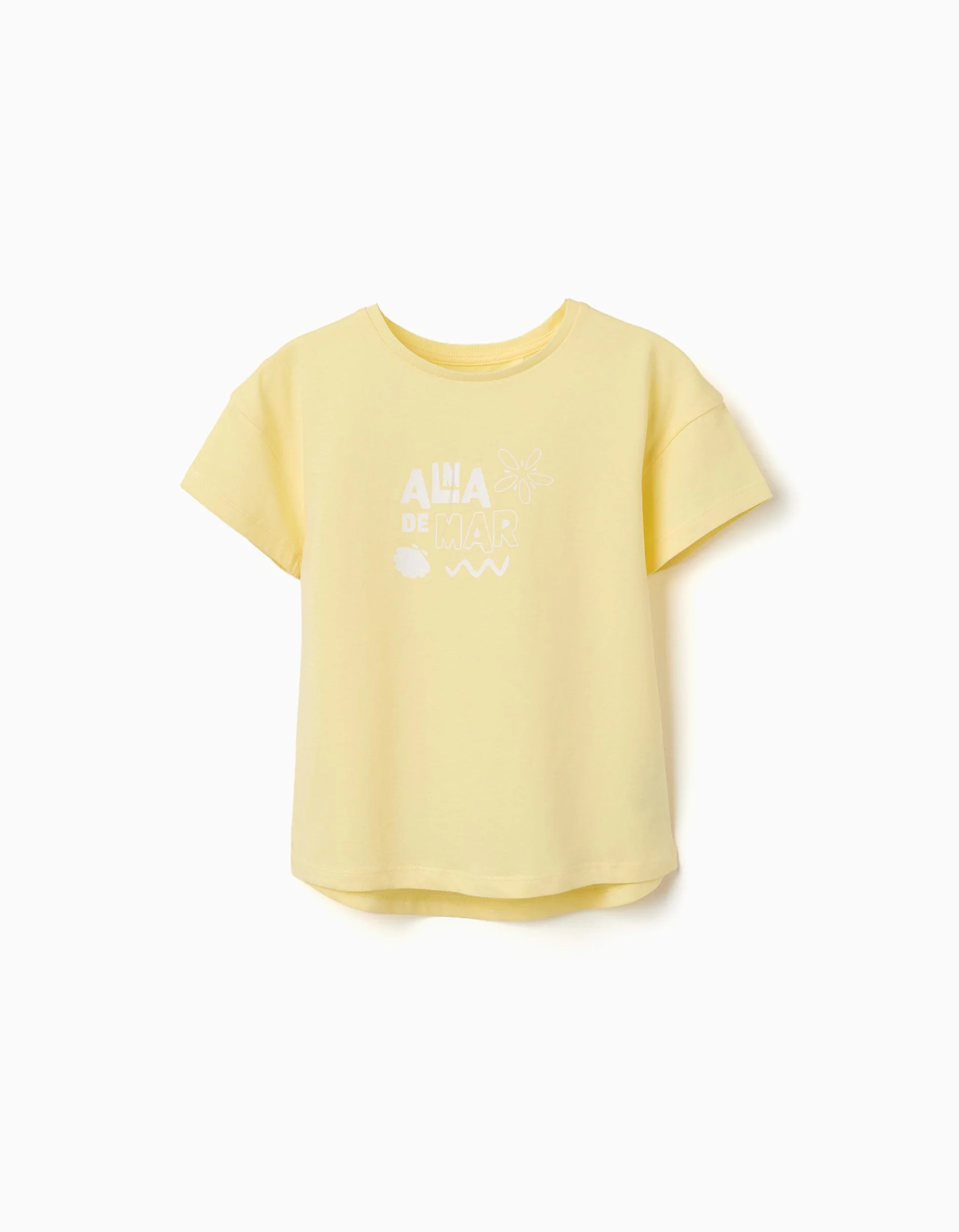 Cotton T-shirt with Alma de Mar print for girls, yellow