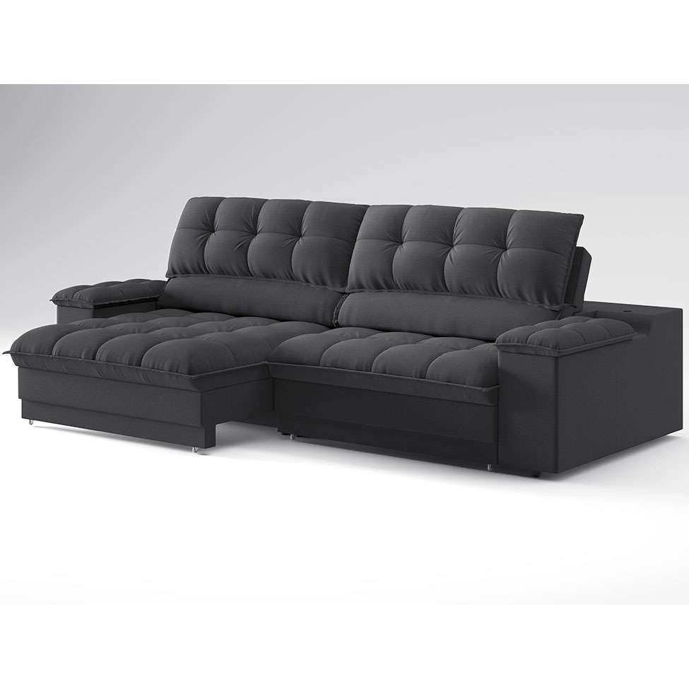 Sofá 3 Lugares Retrátil e Reclinável Helen com USB e Porta-Copos Linho Grafite 210 cm em Promoção | Ofertas na Americanas