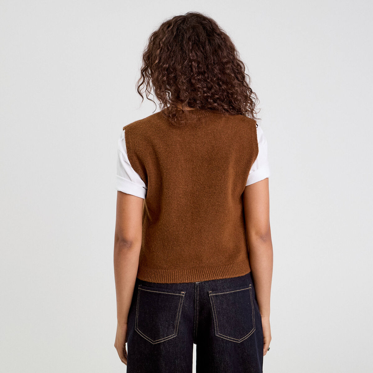 Gilet sans manches noué marron femme