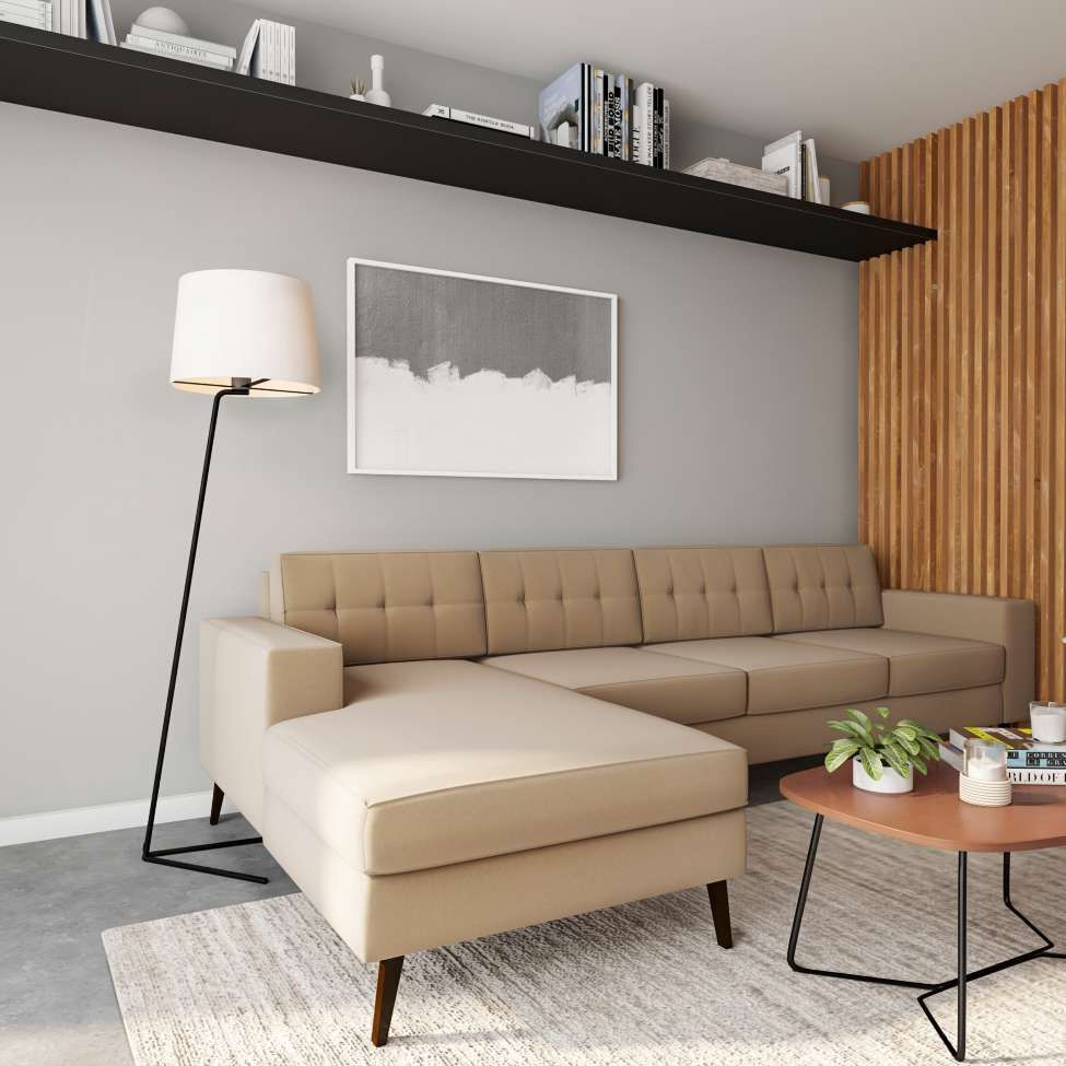 Sofá 4 Lugares Larose com Chaise Esquerdo Pé Palito Linho Cotton Bege em Promoção | Ofertas na Americanas